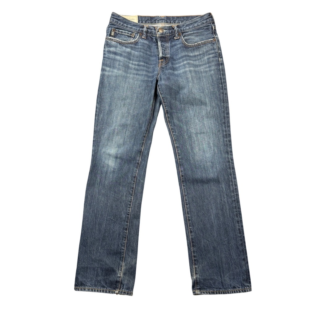 Abercrombie & Fitch Men 31x30 Slim Straight Jean Blue Denim Button Fly Whiskered